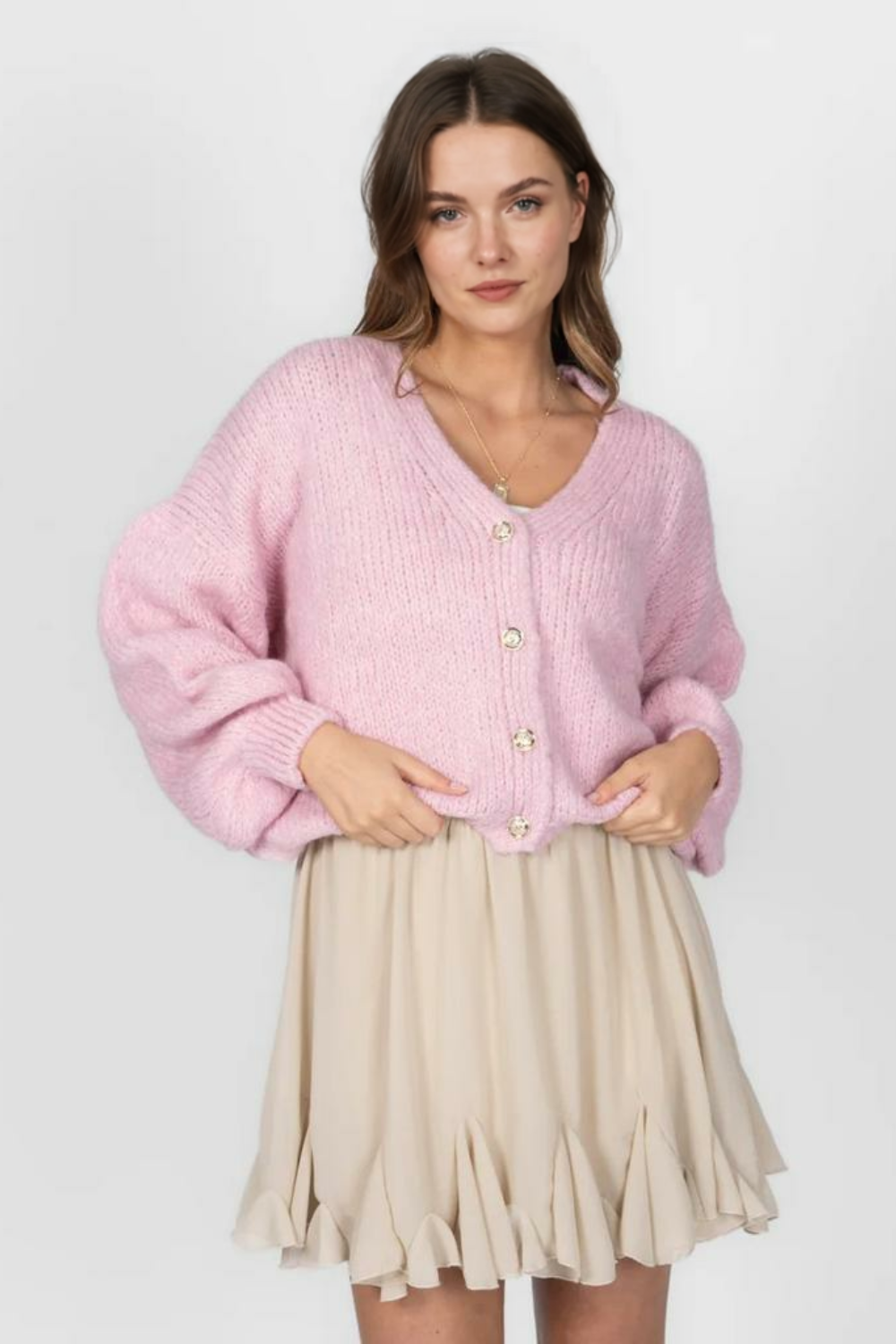 CozyGlam lielizmēra V veida kardigans ar īsām piedurknēm