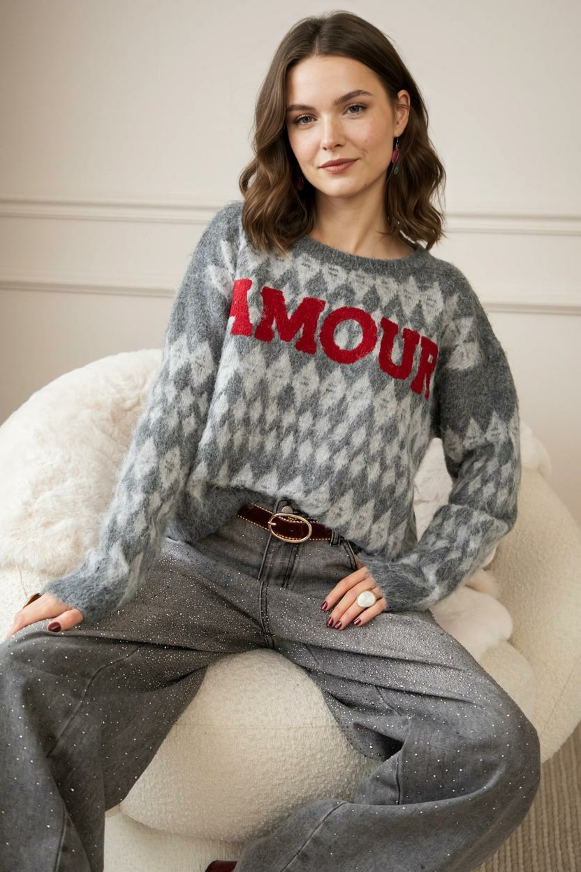 Amour Motif Dark Grey/Red - Džemperis