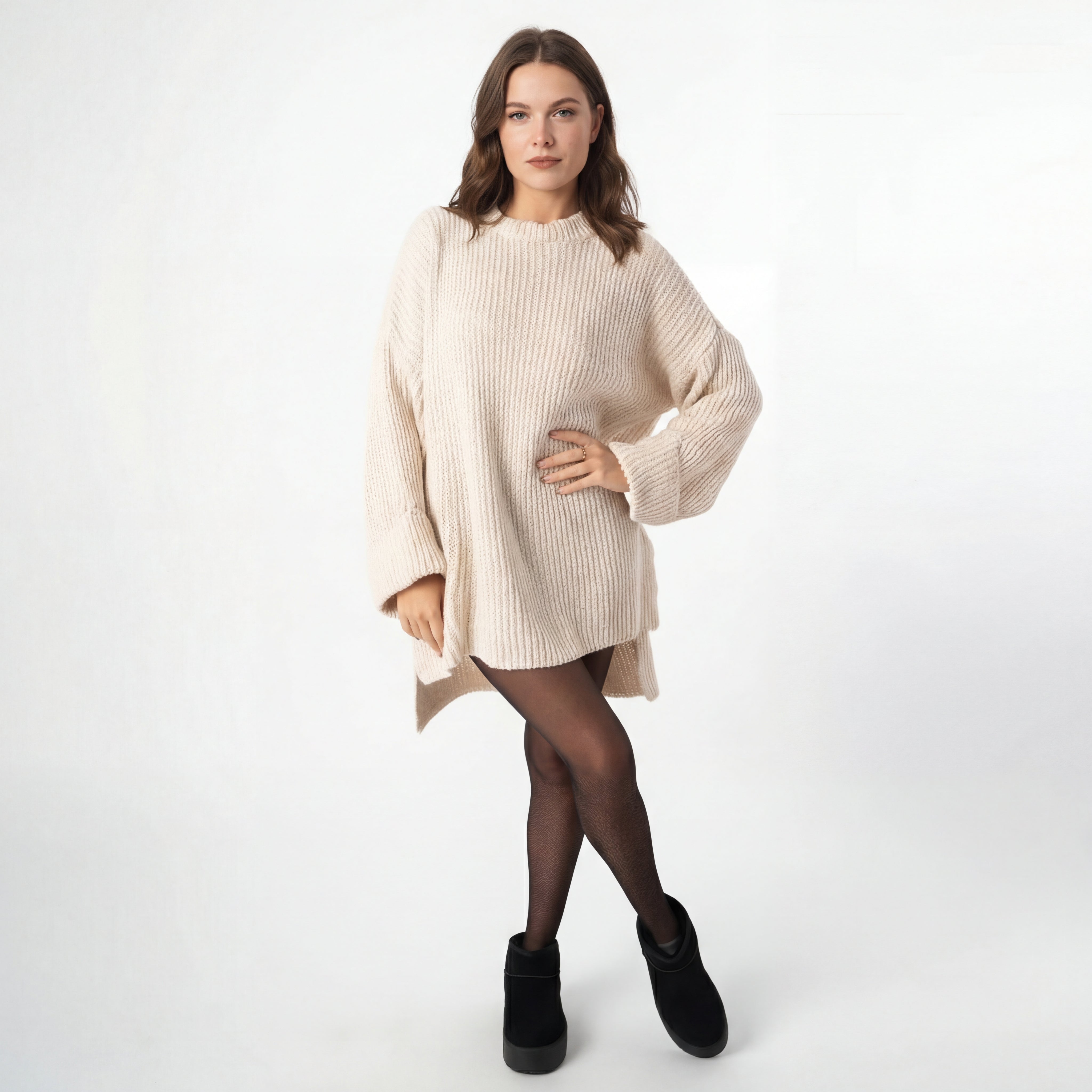 Oversize trikotāžas džemperis – Bēšs