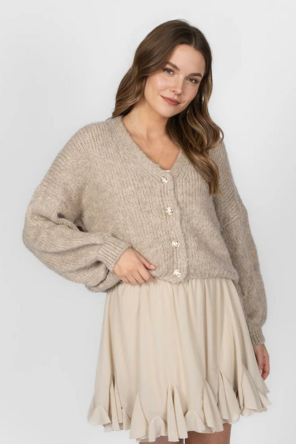 CozyGlam lielizmēra V veida kardigans ar īsām piedurknēm