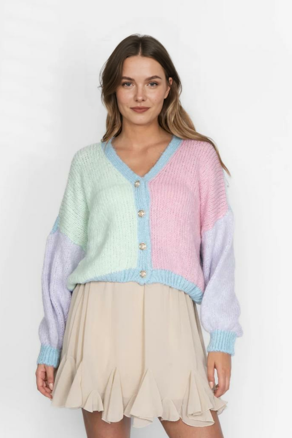 Pasteļtoņa samta lielizmēra kardigans