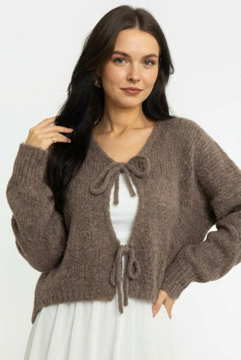 V veida kakla izgriezuma kardigans ar bantīti