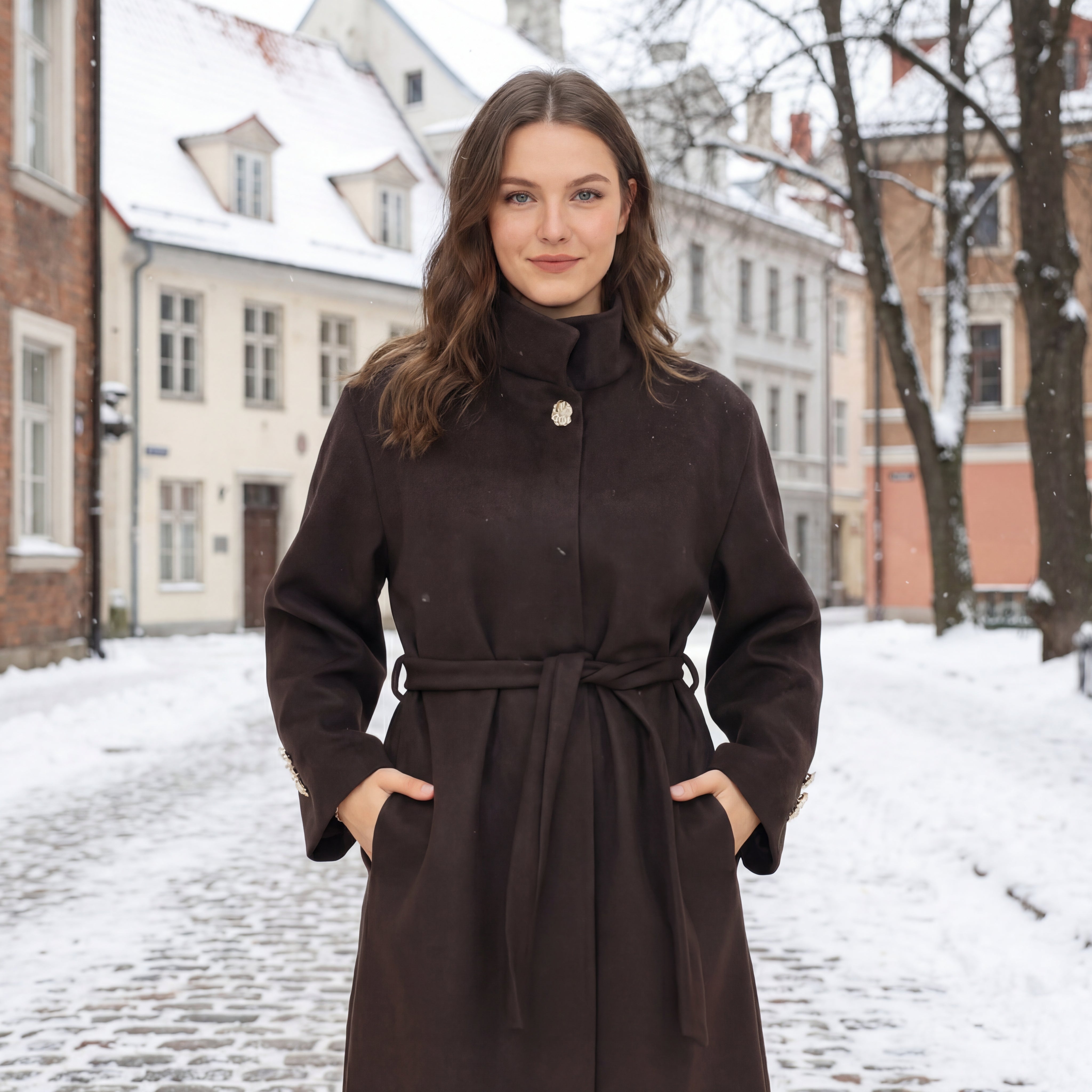 Garš mētelis ar stāvapkakli