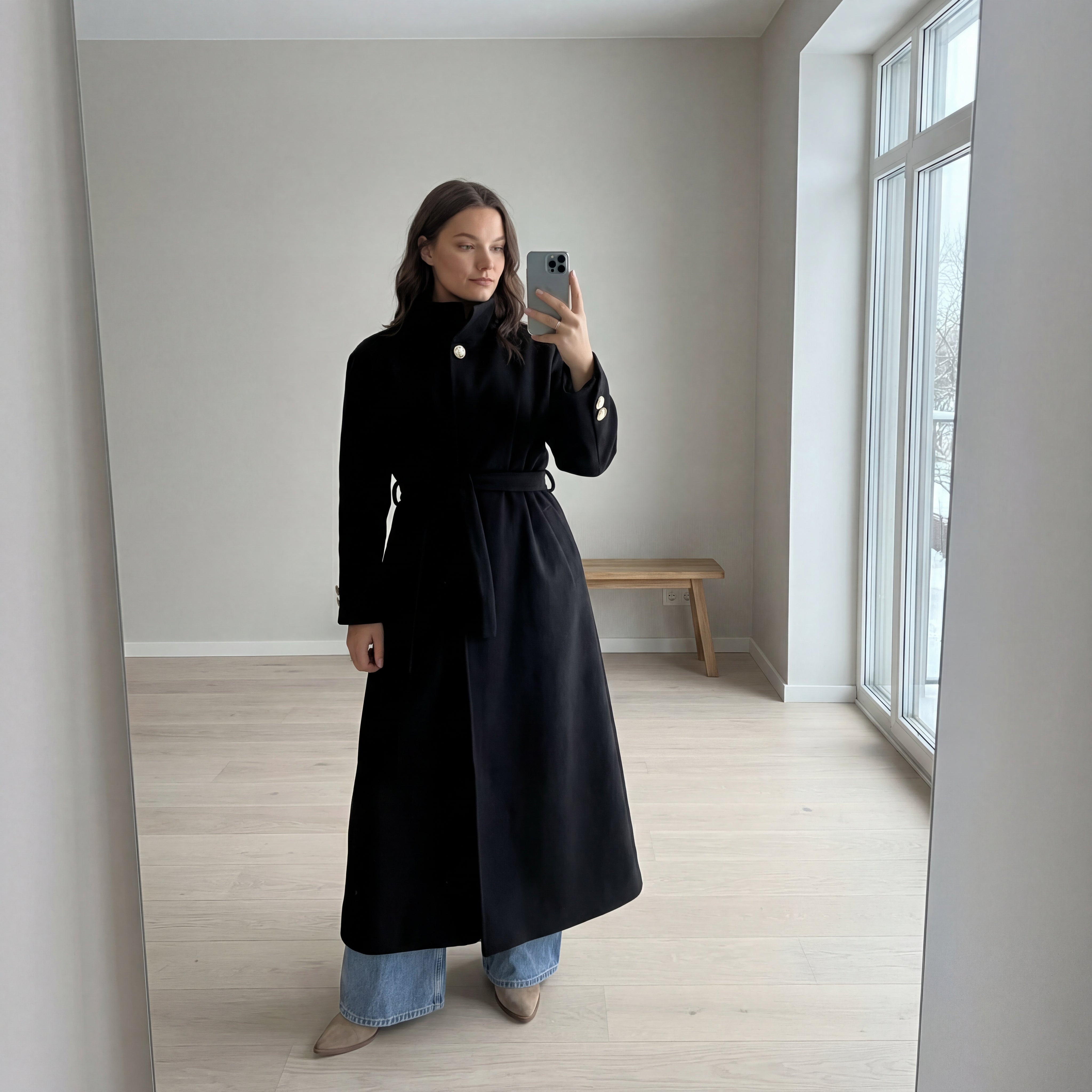 Garš mētelis ar stāvapkakli