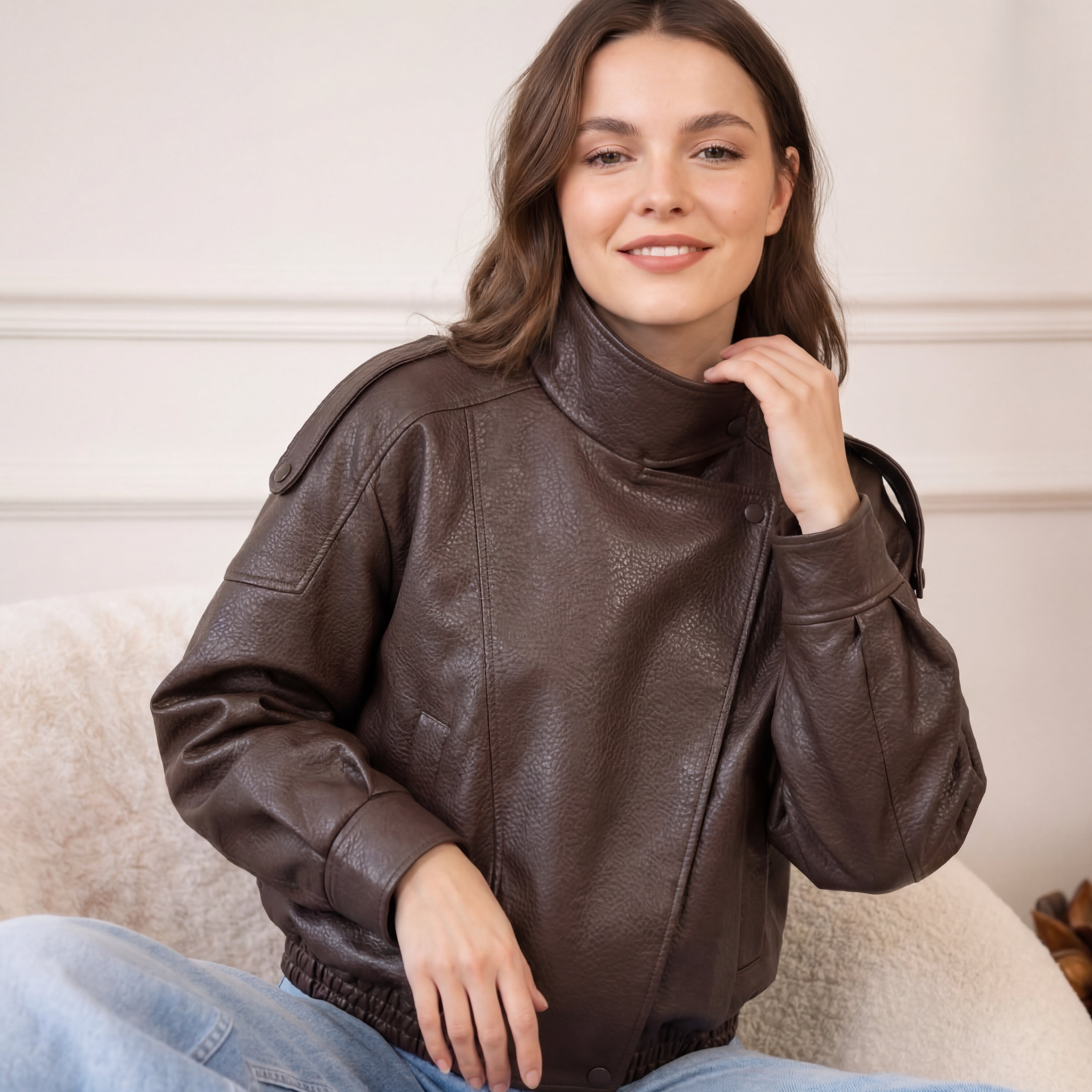 Carla asimetriskā ādas jaka