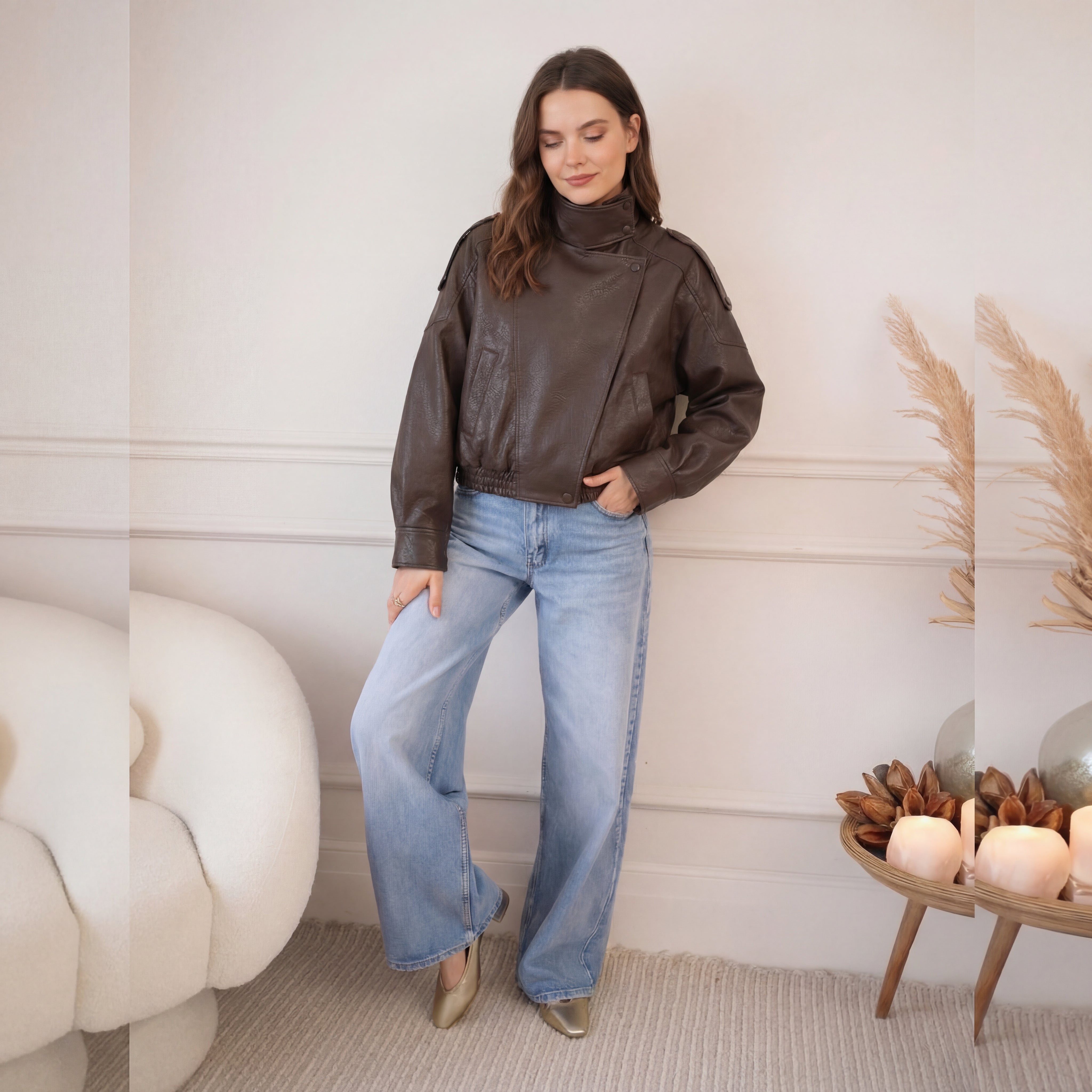 Carla asimetriskā ādas jaka