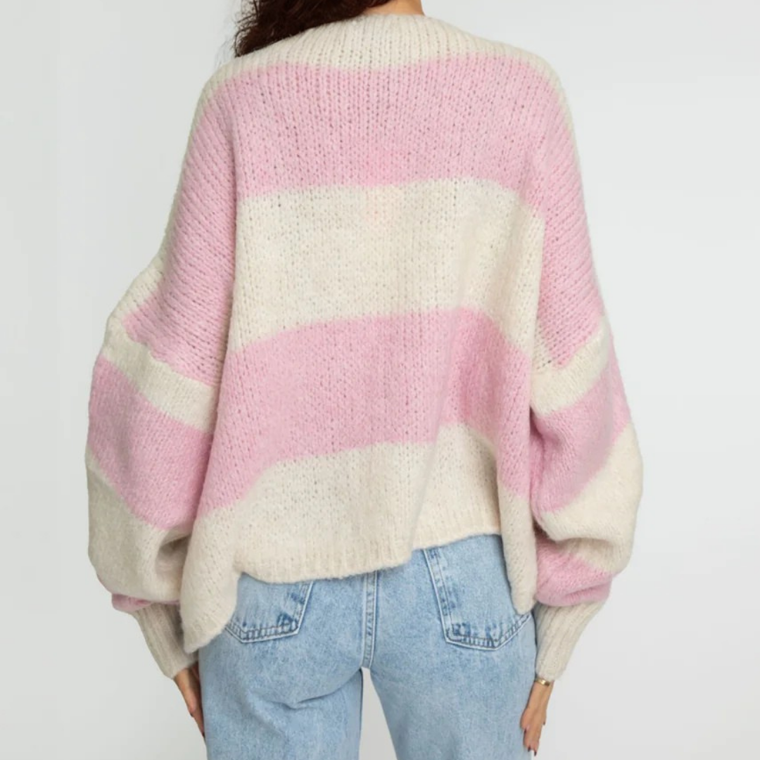 Svītrains kardigans ar V veida kakla izgriezumu un bantīti