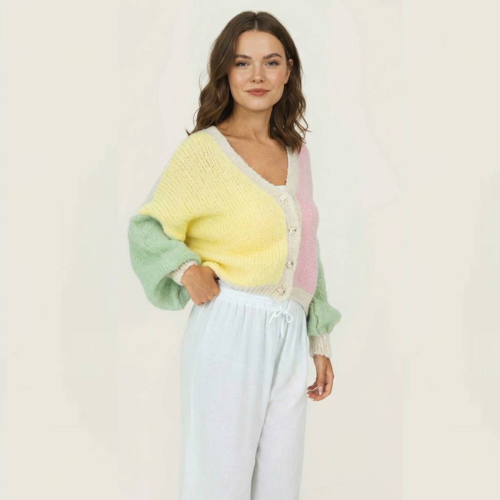 Pasteļtoņa samta lielizmēra kardigans