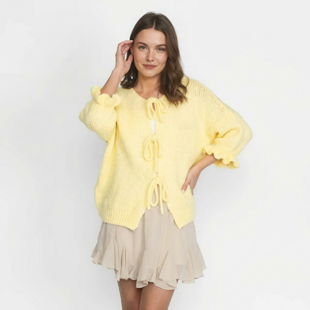 Liela izmēra tulpju kardigans ar bantītēm