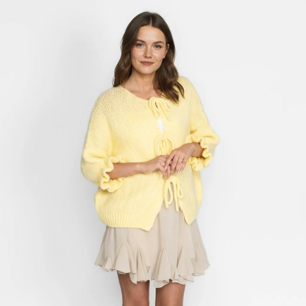 Liela izmēra tulpju kardigans ar bantītēm