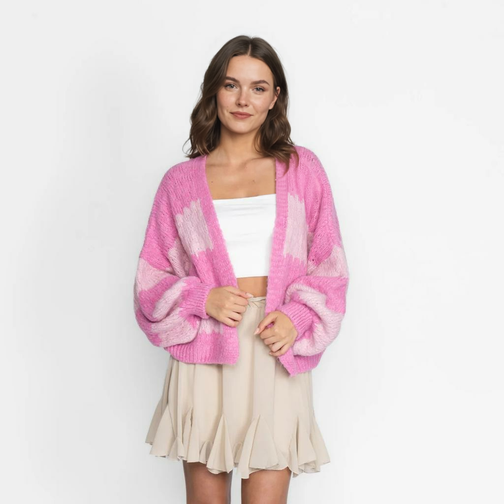 Treknrakstā svītru liela izmēra kardigans