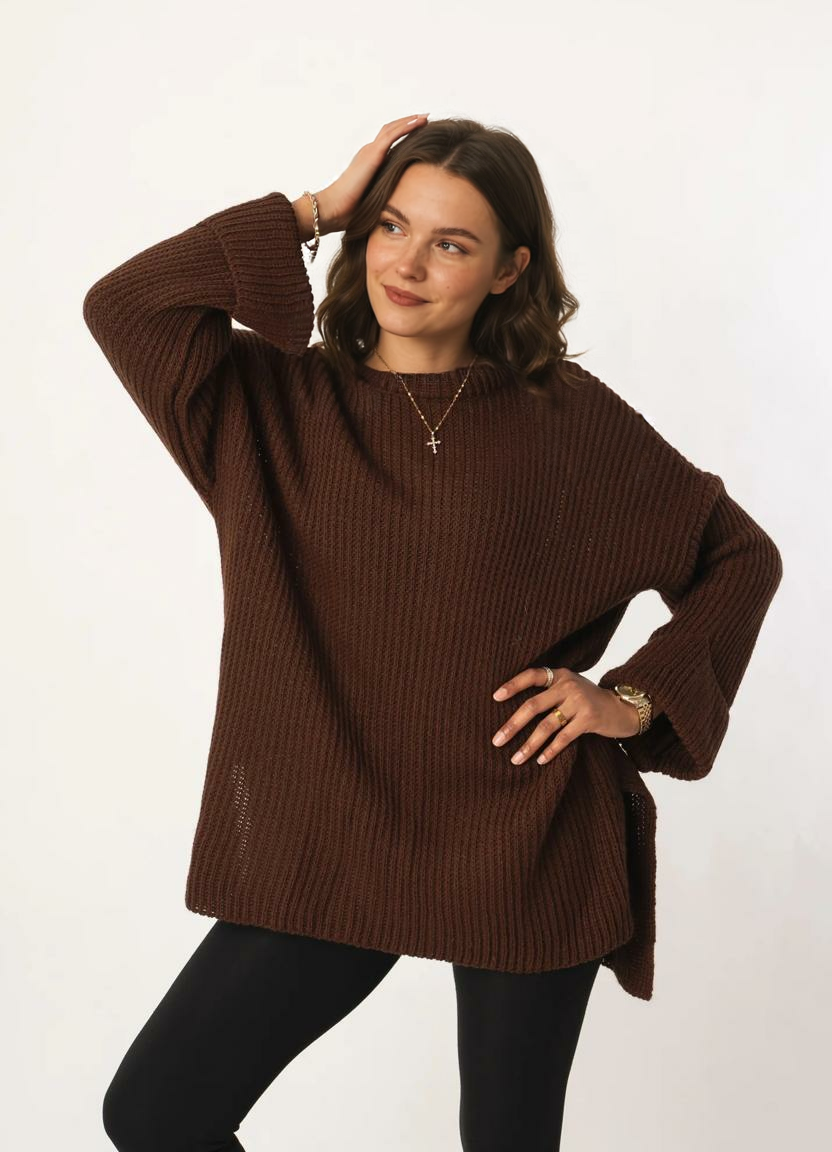 Oversize trikotāžas džemperis – Tumši Brūns