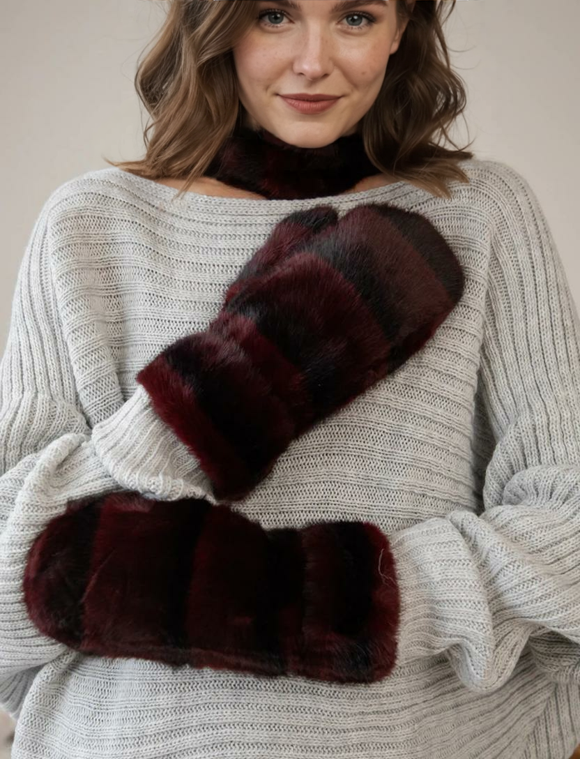 Stripes Of Fluff Bordeaux - Cimdi