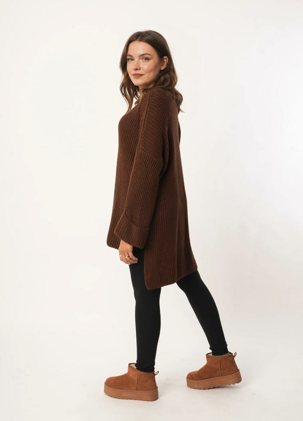 Oversize trikotāžas džemperis – Tumši Brūns