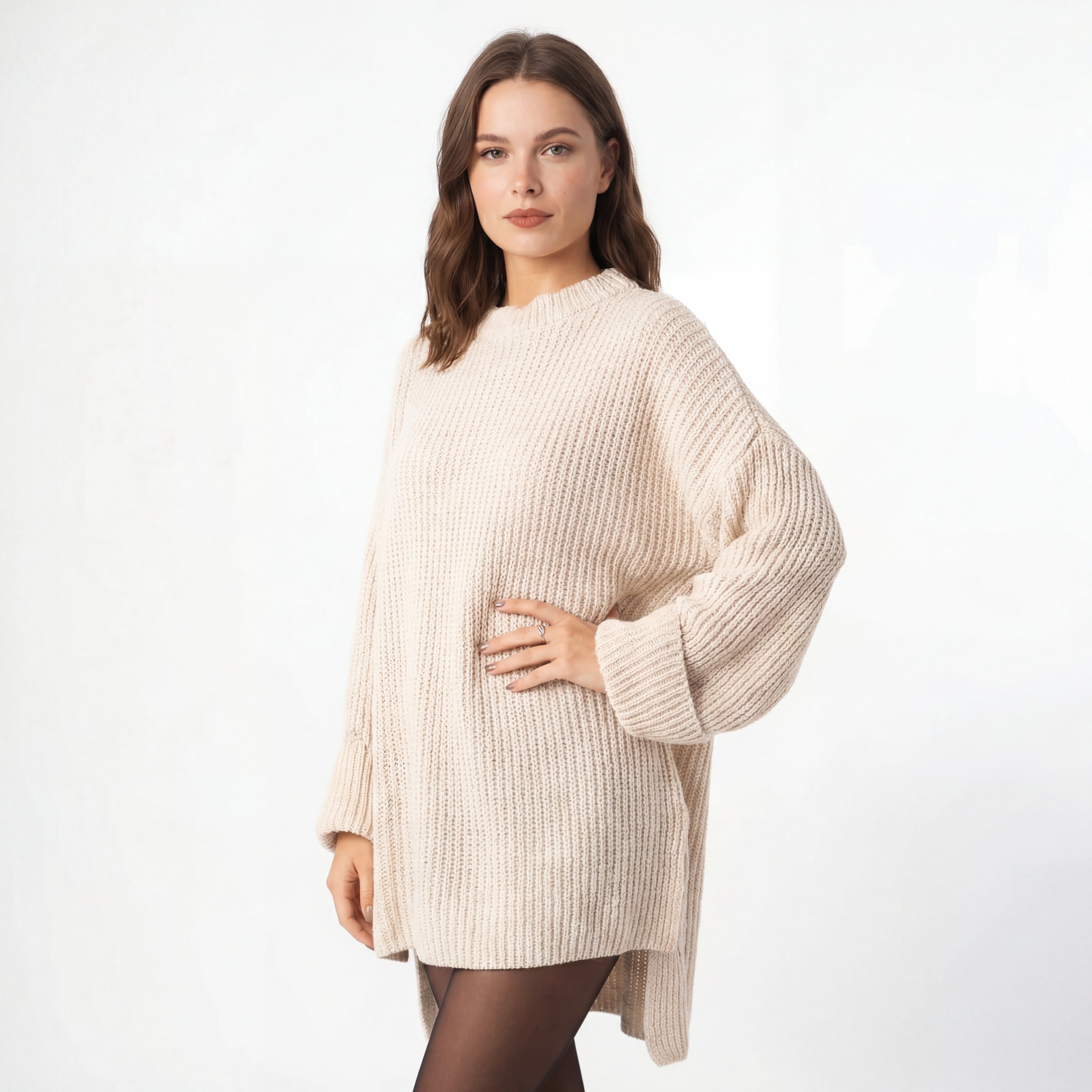 Oversize trikotāžas džemperis – Bēšs