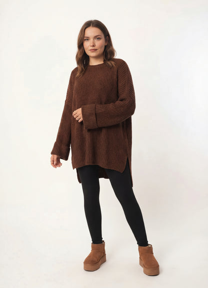 Oversize trikotāžas džemperis – Tumši Brūns