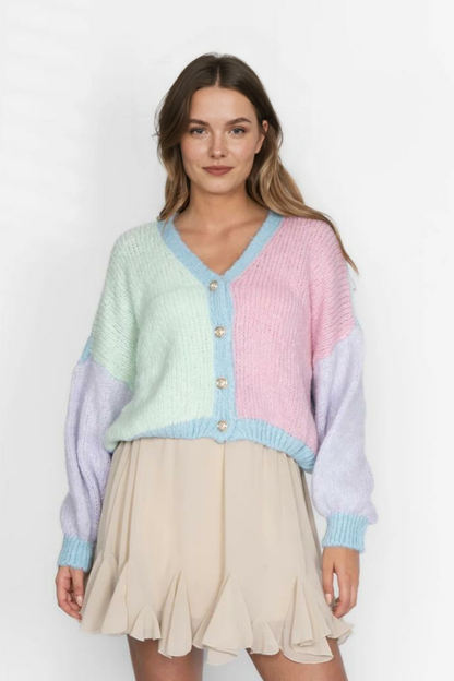 Pasteļtoņa samta lielizmēra kardigans