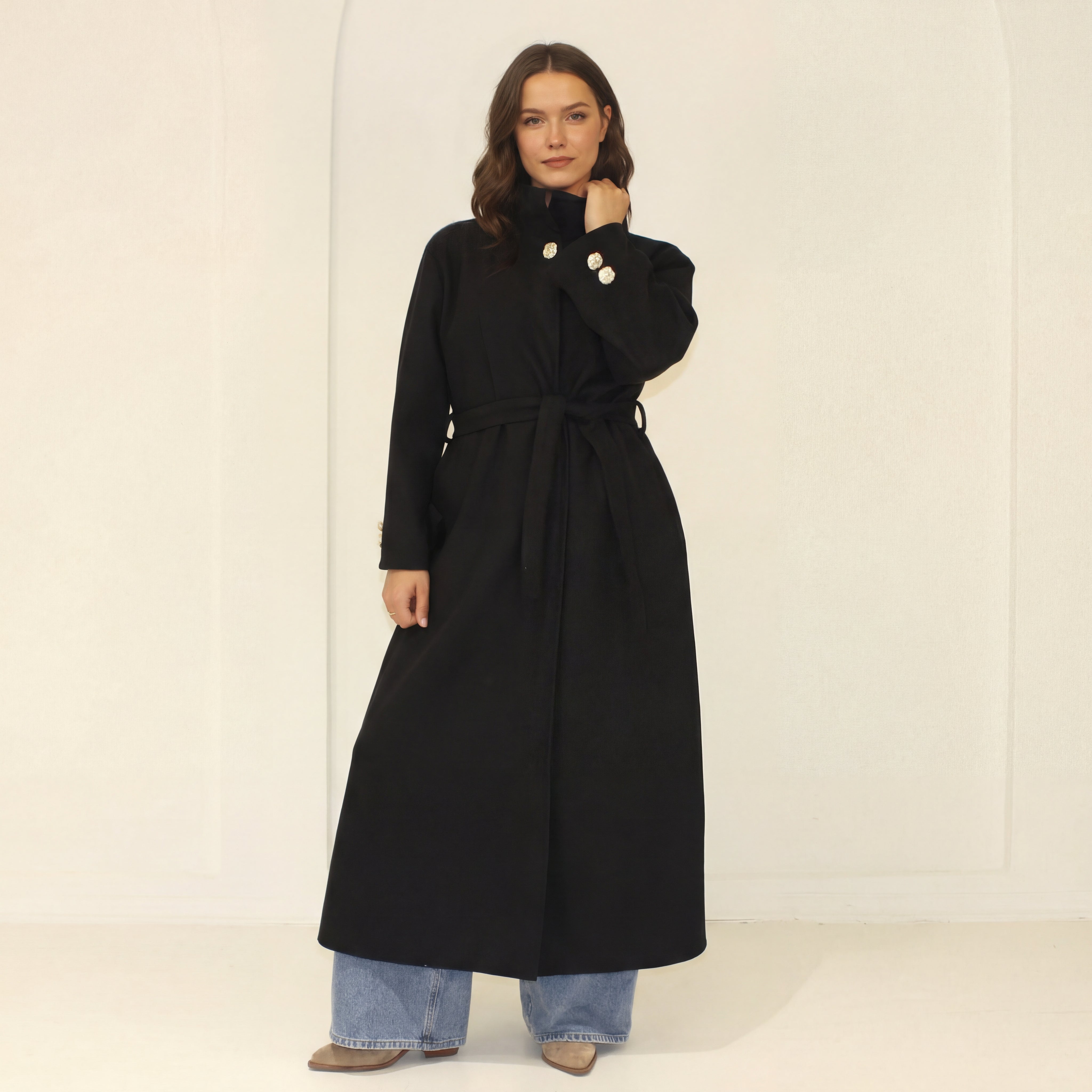 Garš mētelis ar stāvapkakli