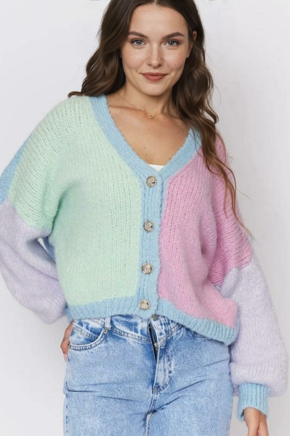 Pasteļtoņa samta lielizmēra kardigans