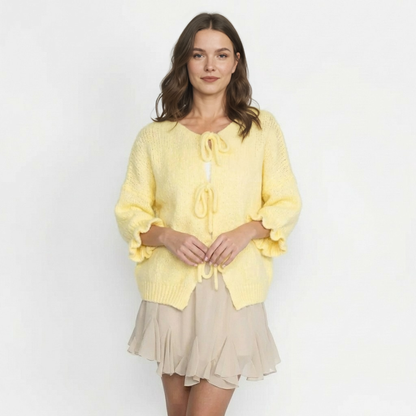 Liela izmēra tulpju kardigans ar bantītēm