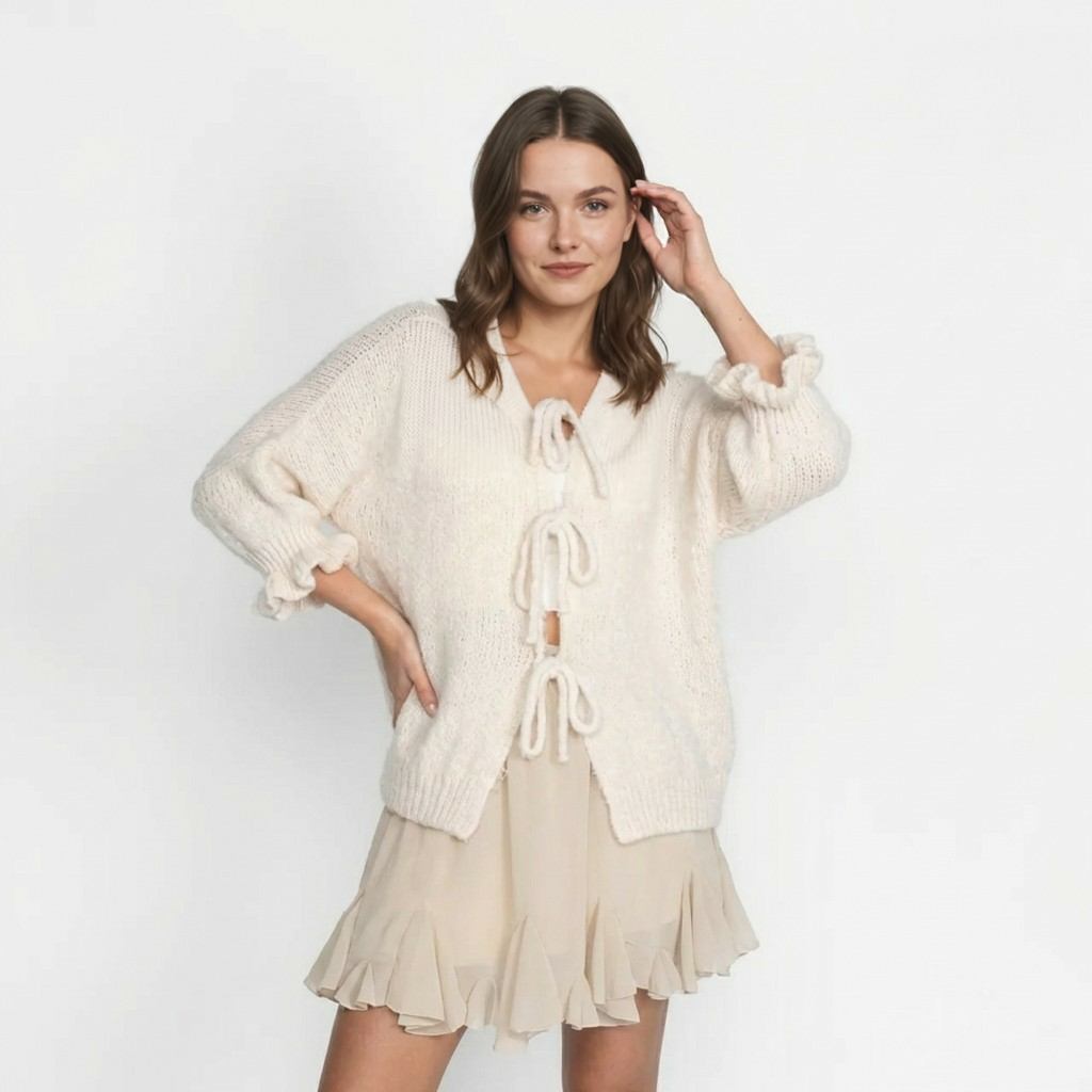 Liela izmēra tulpju kardigans ar bantītēm