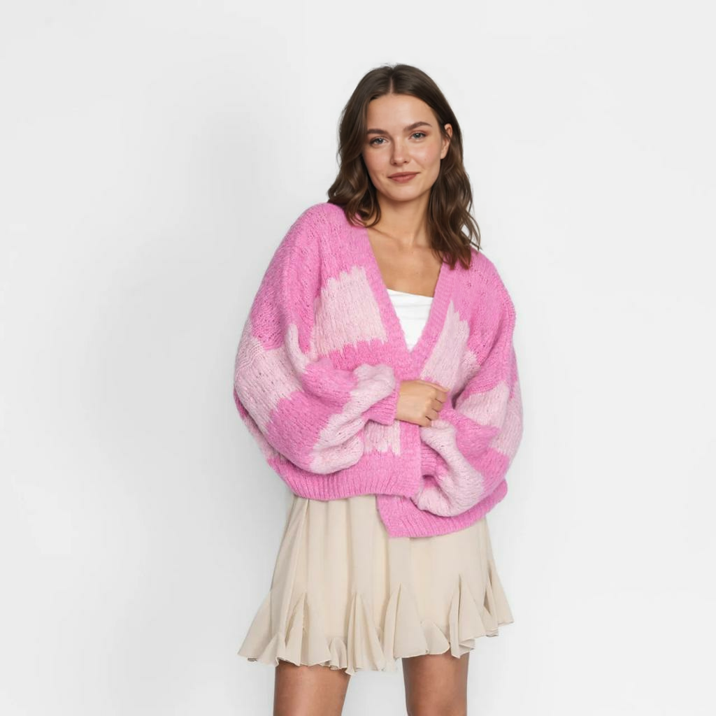 Treknrakstā svītru liela izmēra kardigans