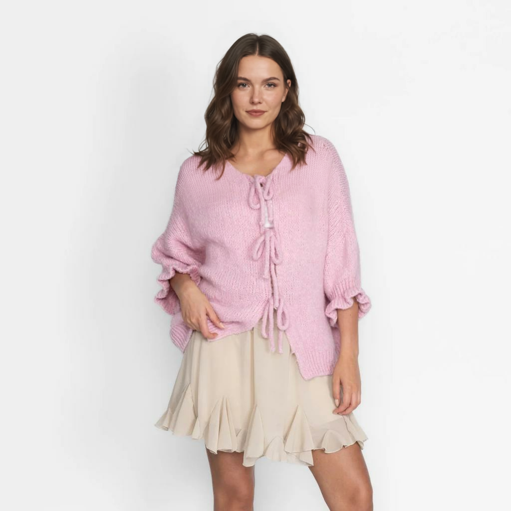 Liela izmēra tulpju kardigans ar bantītēm