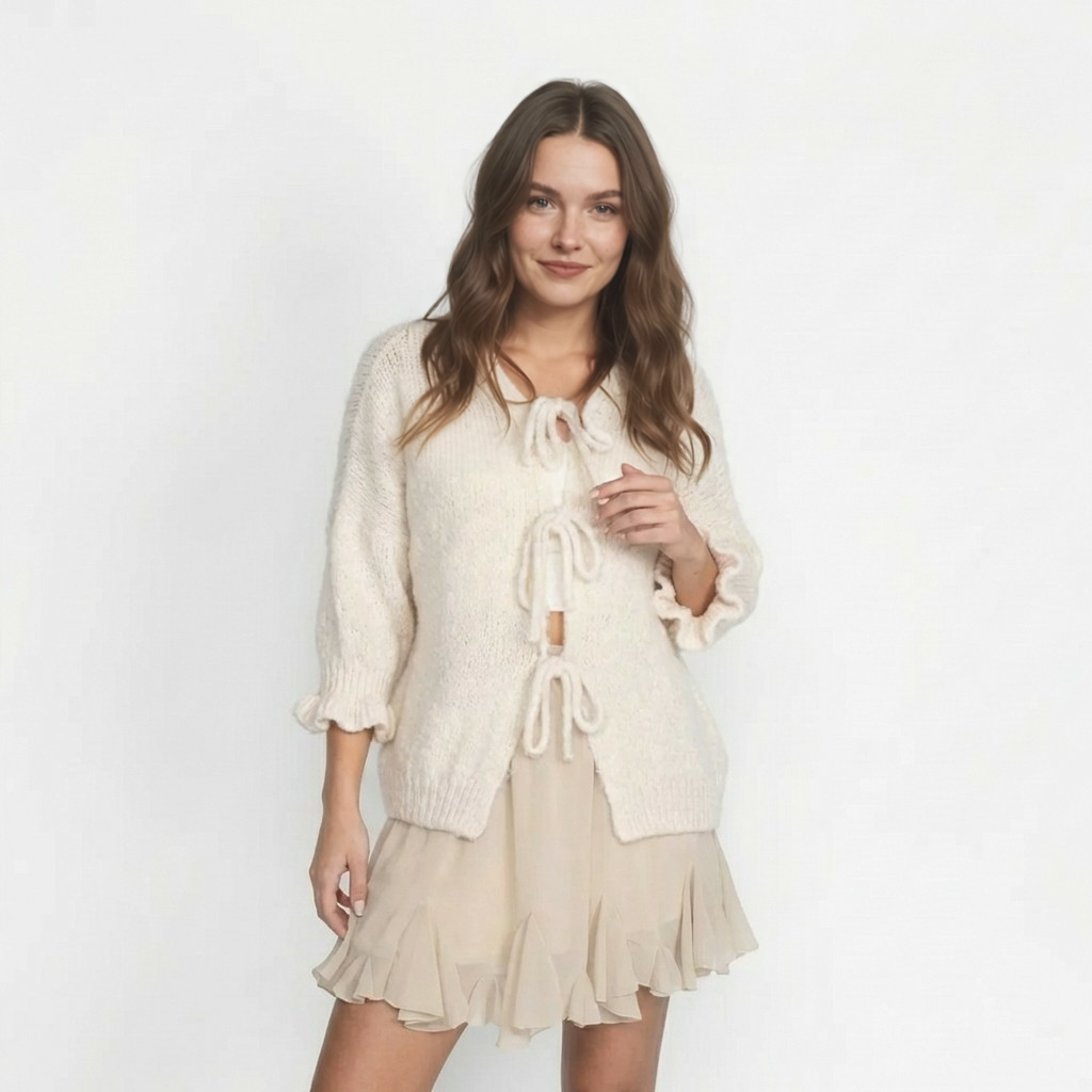 Liela izmēra tulpju kardigans ar bantītēm