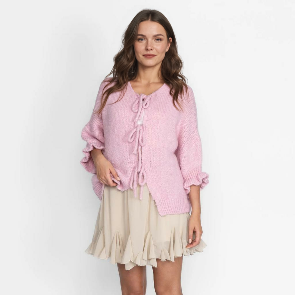 Liela izmēra tulpju kardigans ar bantītēm