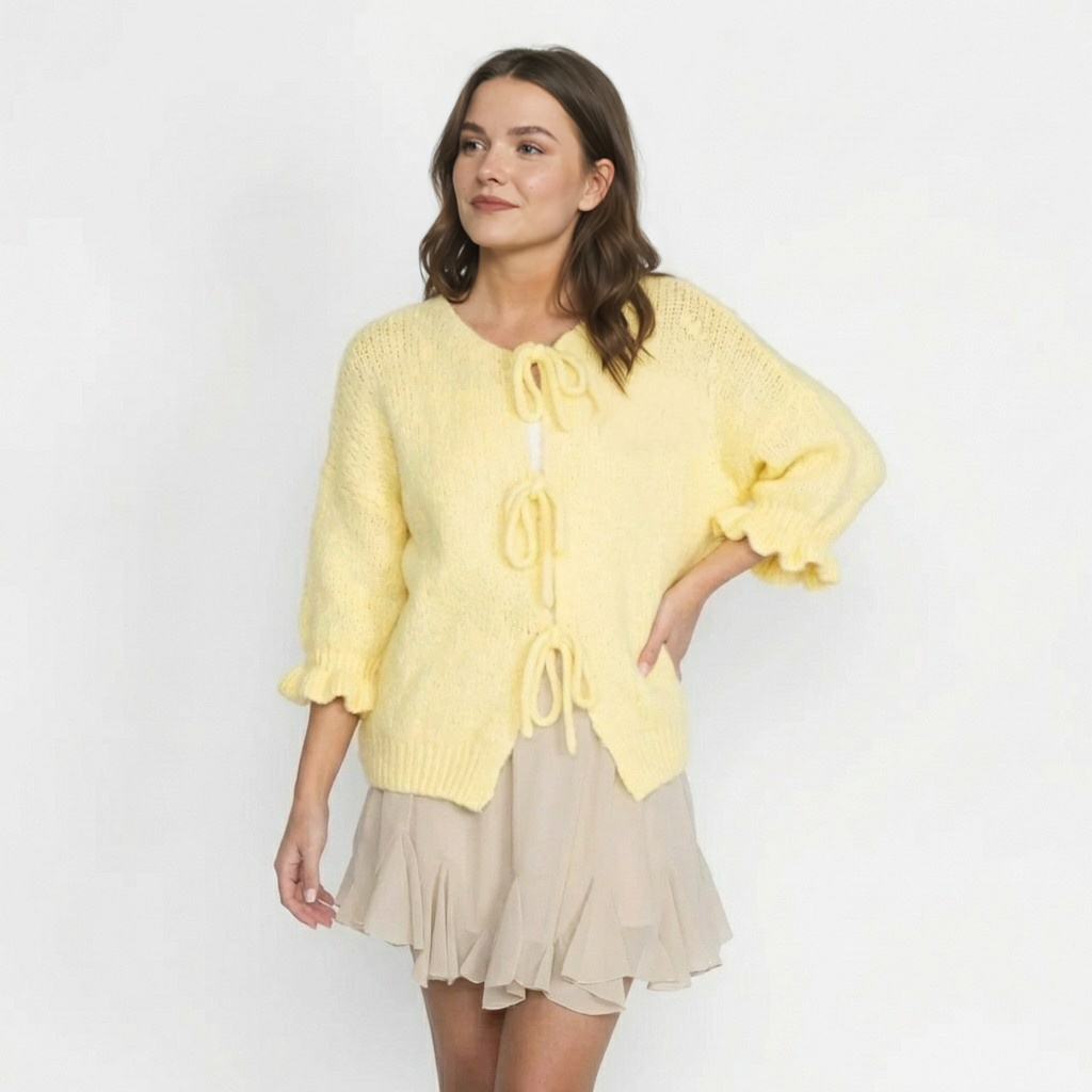 Liela izmēra tulpju kardigans ar bantītēm