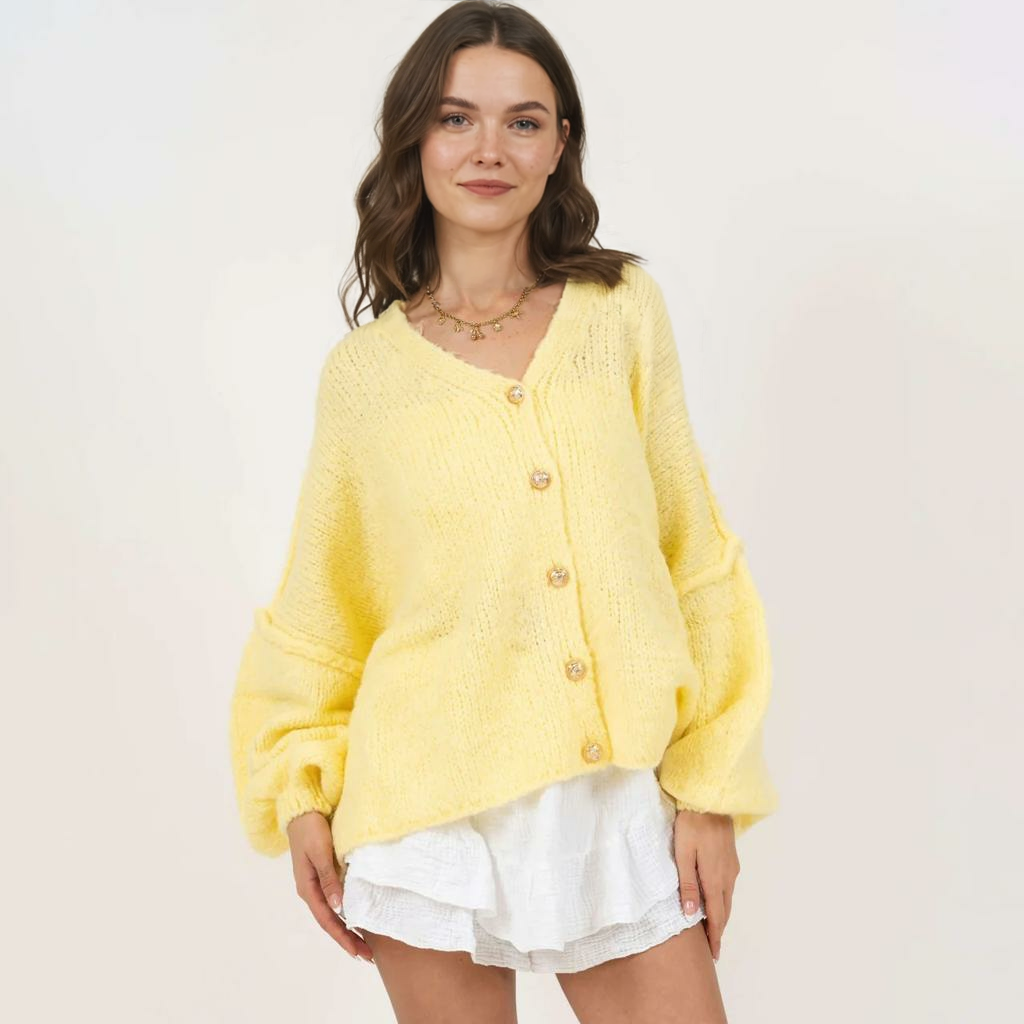 CozyGlam lielizmēra V veida kardigans