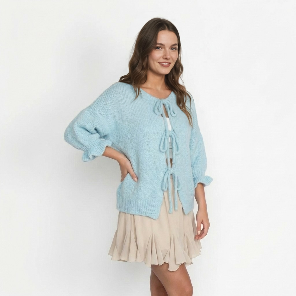 Liela izmēra tulpju kardigans ar bantītēm