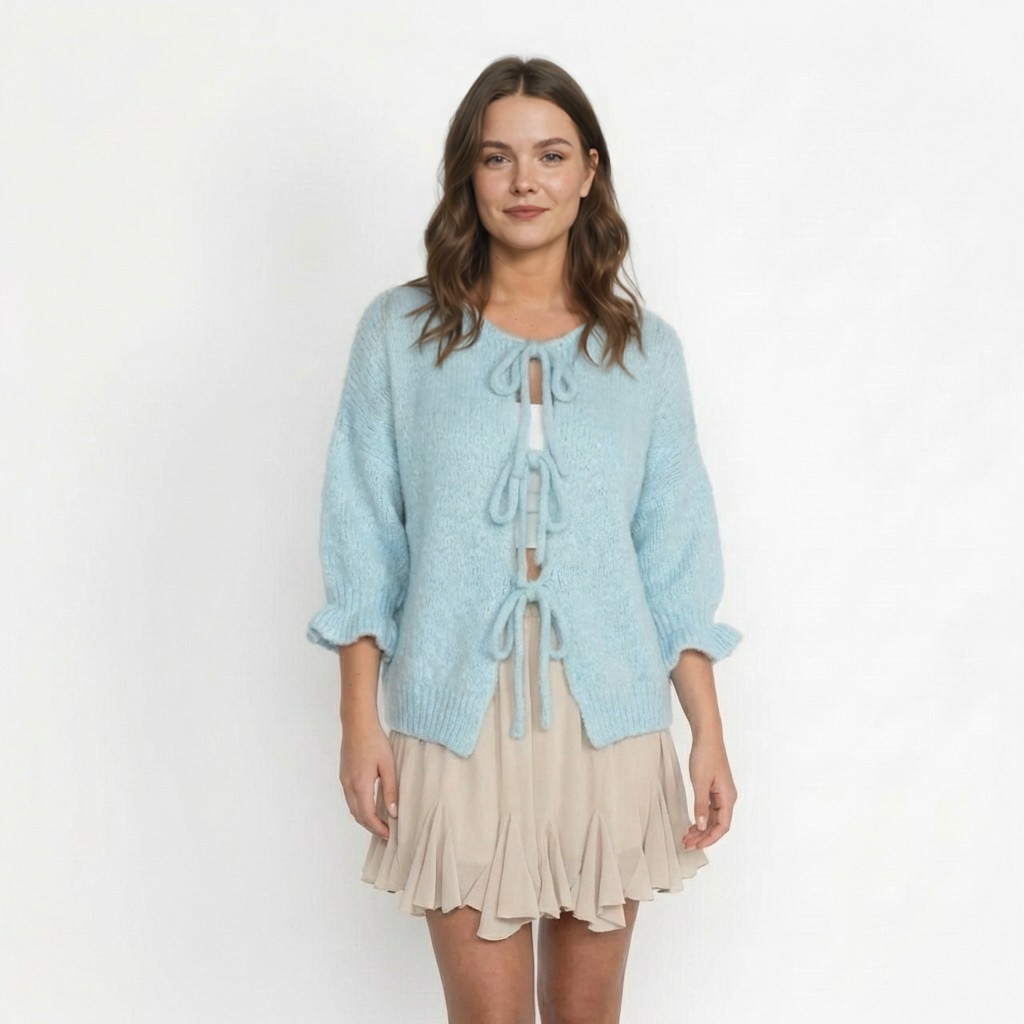 Liela izmēra tulpju kardigans ar bantītēm