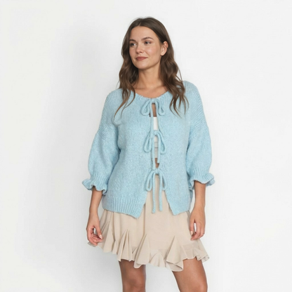 Liela izmēra tulpju kardigans ar bantītēm