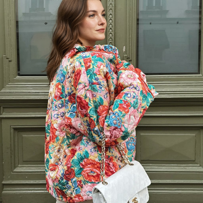 MIRELLA | Stepēta ziedu jaka ar koka pogām