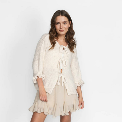 Liela izmēra tulpju kardigans ar bantītēm