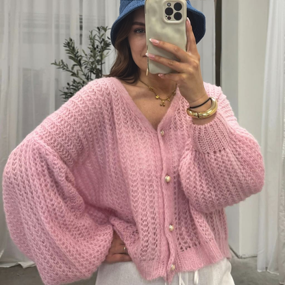 Smalks ažūra adīts kardigans